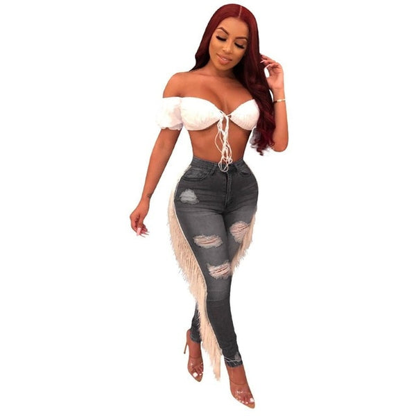 LaLa Amor Tassle Jeans