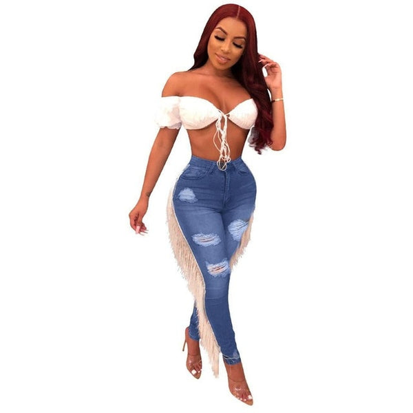 LaLa Amor Tassle Jeans