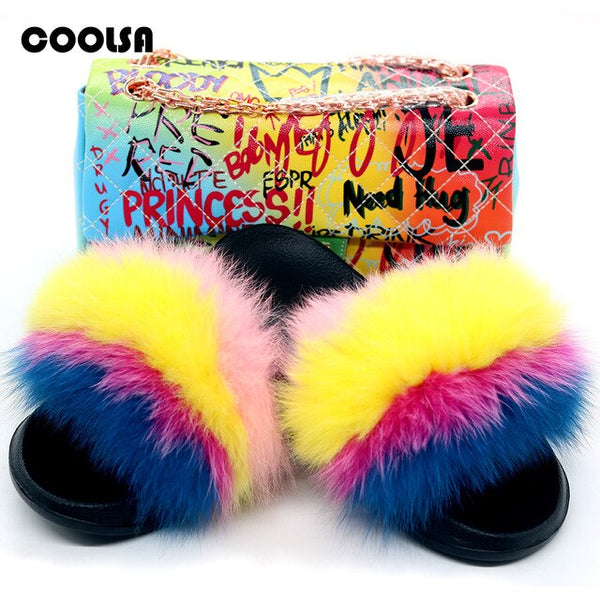 Jelly Bag Fur Slippers & Purse Set