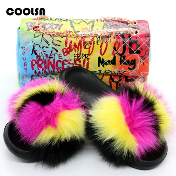 Jelly Bag Fur Slippers & Purse Set
