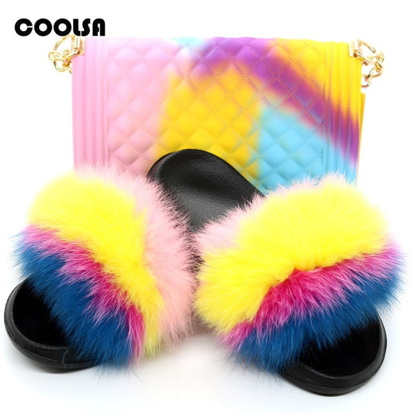 Jelly Bag Fur Slippers & Purse Set
