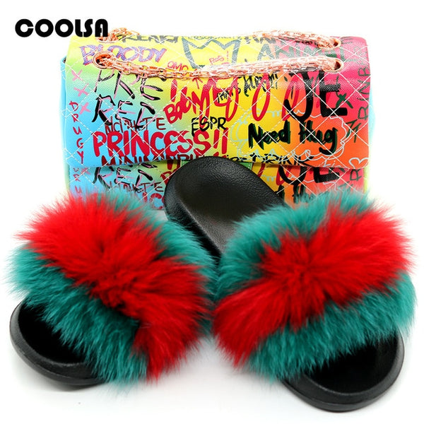 Jelly Bag Fur Slippers & Purse Set