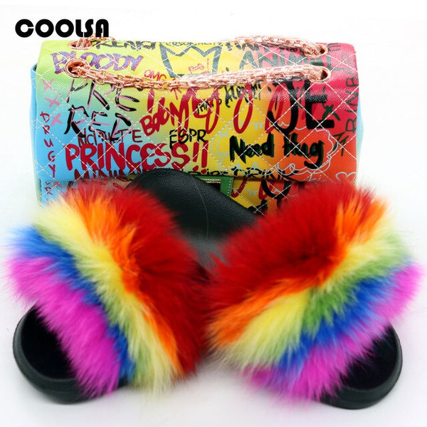 Jelly Bag Fur Slippers & Purse Set