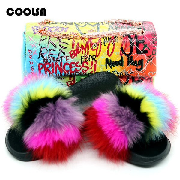Jelly Bag Fur Slippers & Purse Set