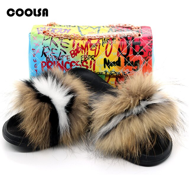 Jelly Bag Fur Slippers & Purse Set