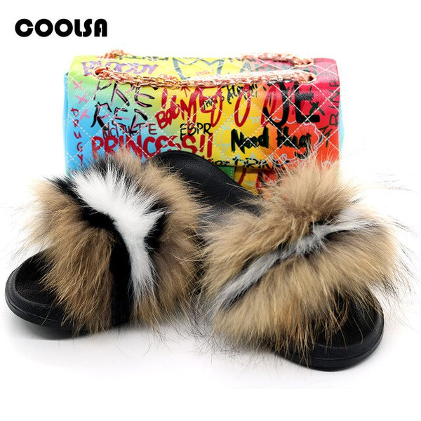 Jelly Bag Fur Slippers & Purse Set
