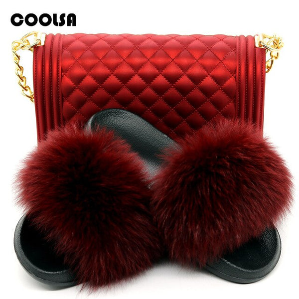 Jelly Bag Fur Slippers & Purse Set