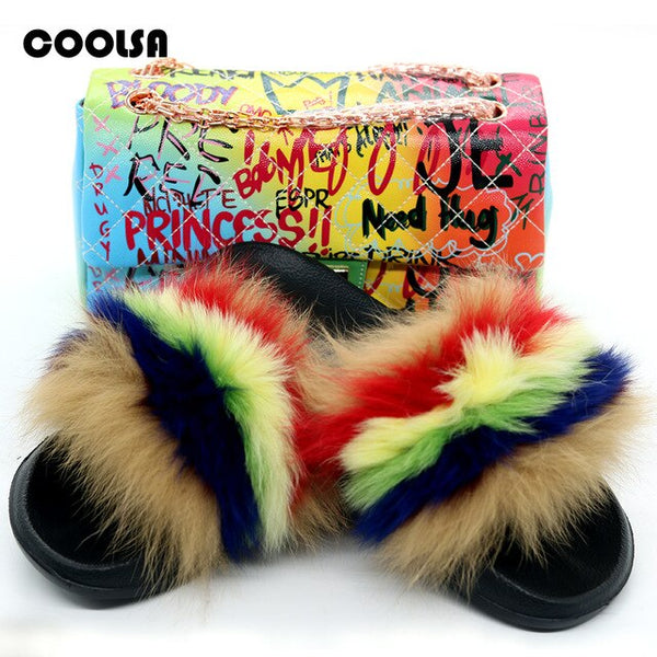 Jelly Bag Fur Slippers & Purse Set