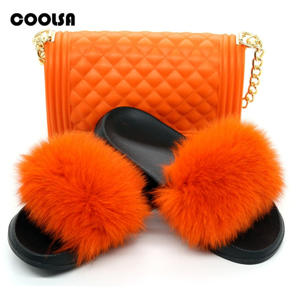 Jelly Bag Fur Slippers & Purse Set