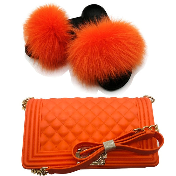 Candy Fur Slippers & Bag Set
