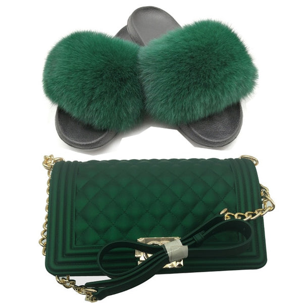 Candy Fur Slippers & Bag Set