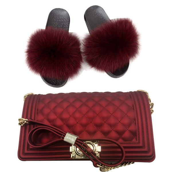 Candy Fur Slippers & Bag Set