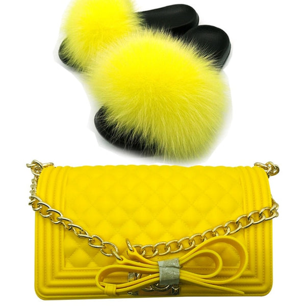 Candy Fur Slippers & Bag Set