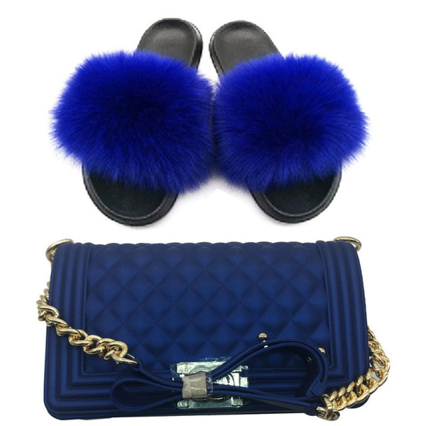 Candy Fur Slippers & Bag Set