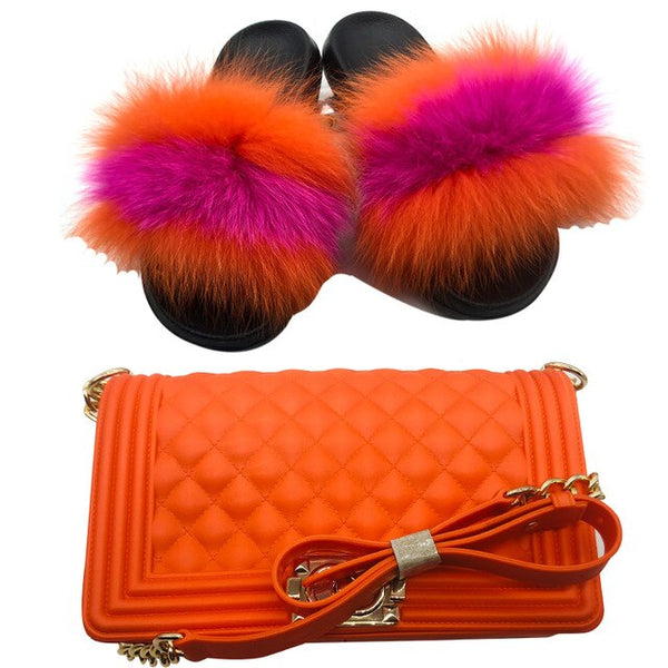 Candy Fur Slippers & Bag Set