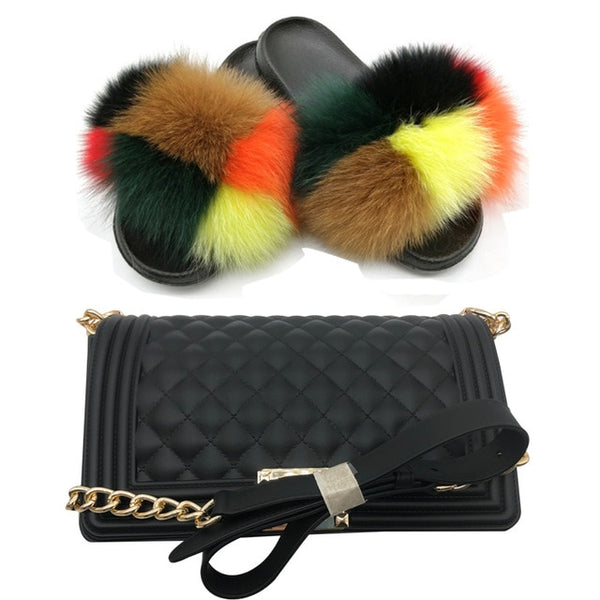 Candy Fur Slippers & Bag Set