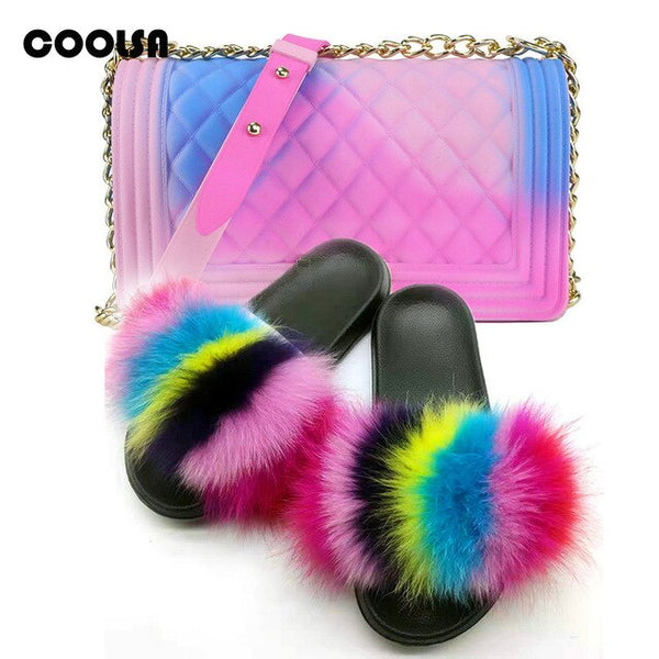 Jelly Bag Fur Slippers & Purse Set