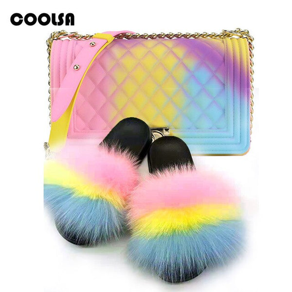 Jelly Bag Fur Slippers & Purse Set