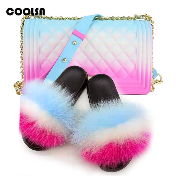Jelly Bag Fur Slippers & Purse Set