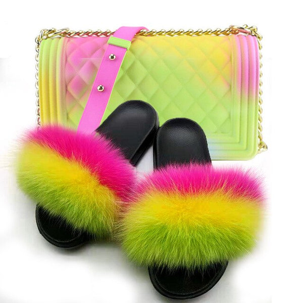 Jelly Bag Fur Slippers & Purse Set