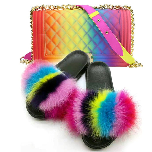 Jelly Bag Fur Slippers & Purse Set