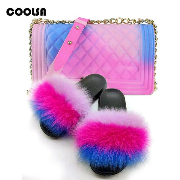 Jelly Bag Fur Slippers & Purse Set