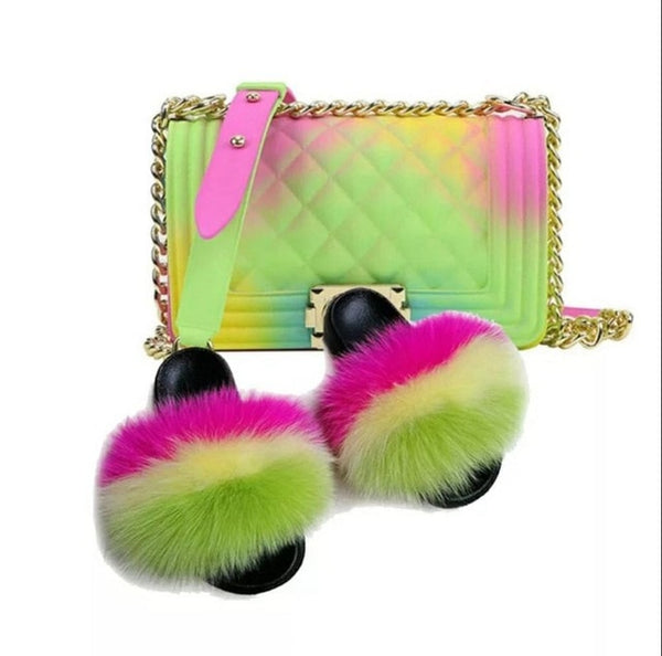 Candy Fur Slippers & Bag Set