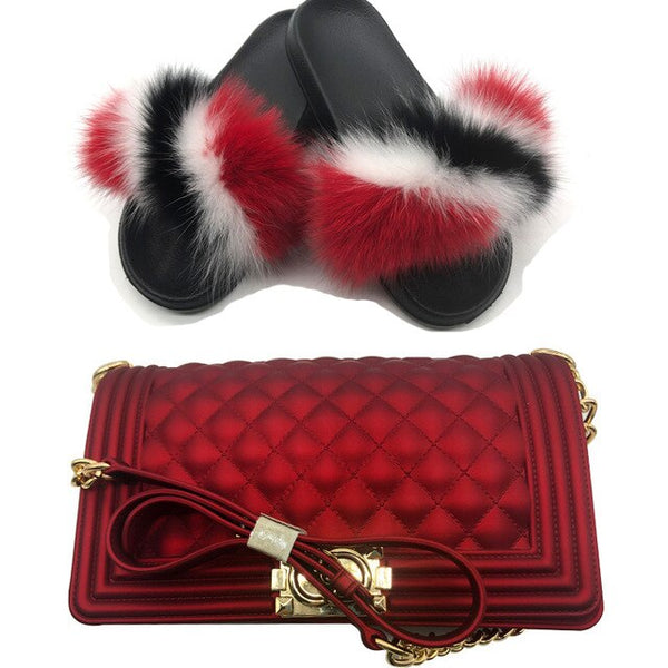 Candy Fur Slippers & Bag Set