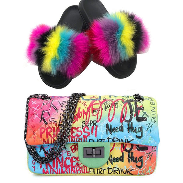 Candy Fur Slippers & Bag Set