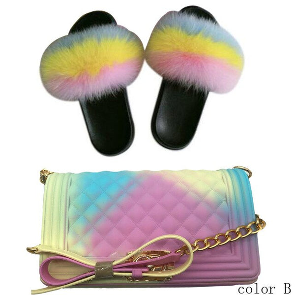 Candy Fur Slippers & Bag Set