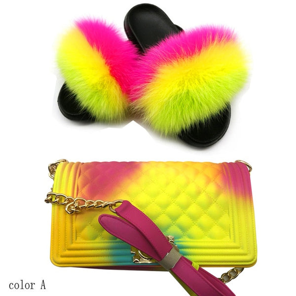 Candy Fur Slippers & Bag Set