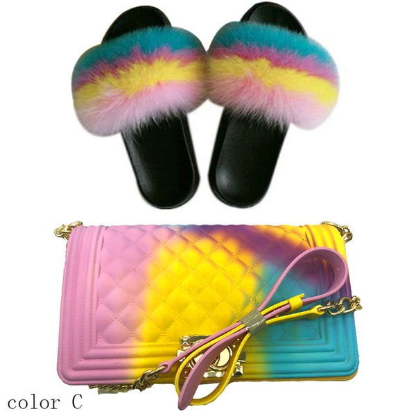 Candy Fur Slippers & Bag Set