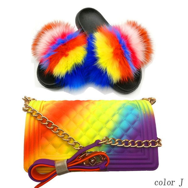 Candy Fur Slippers & Bag Set