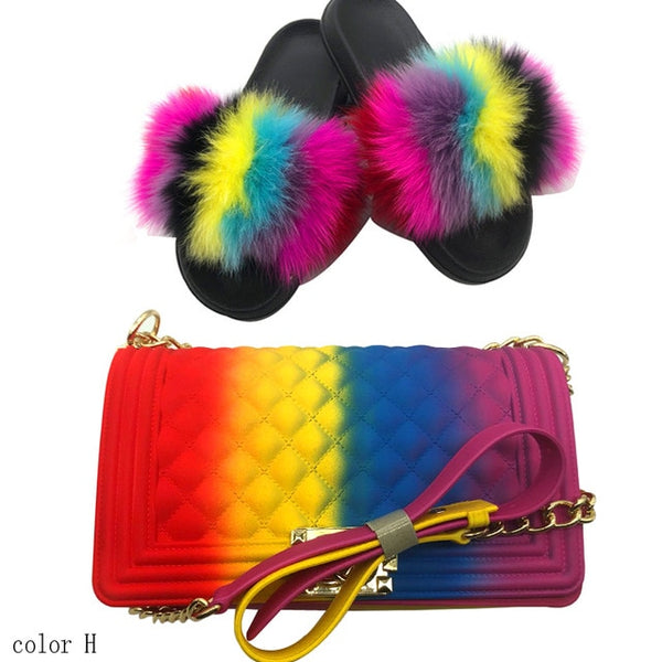 Candy Fur Slippers & Bag Set