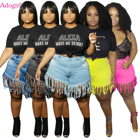 Fringed Plus Size Denim Shorts