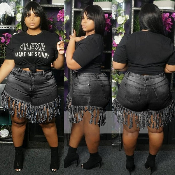Fringed Plus Size Denim Shorts