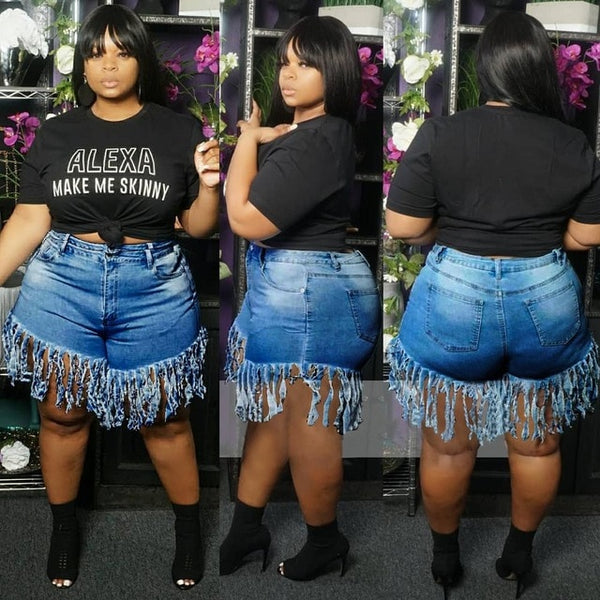 Fringed Plus Size Denim Shorts