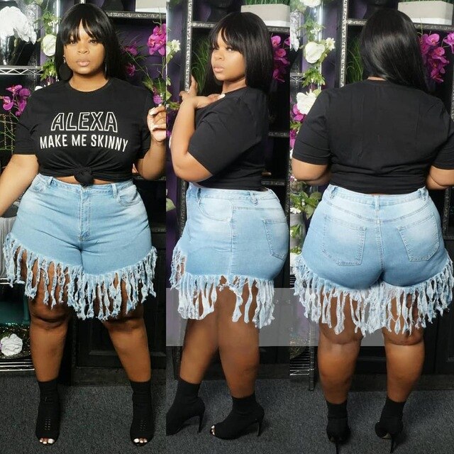 Fringed Plus Size Denim Shorts