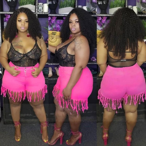 Fringed Plus Size Denim Shorts