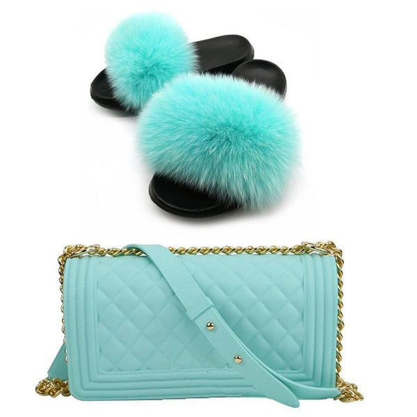 Candy Fur Slippers & Bag Set
