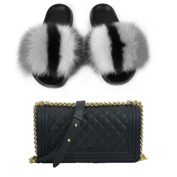 Candy Fur Slippers & Bag Set