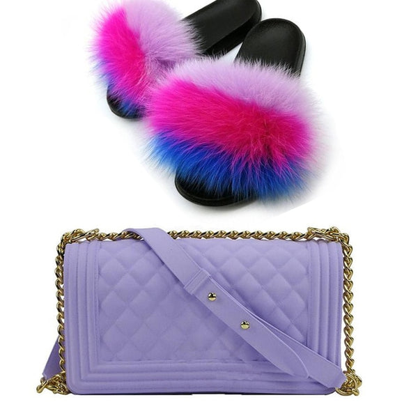 Candy Fur Slippers & Bag Set