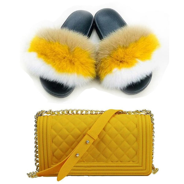 Candy Fur Slippers & Bag Set