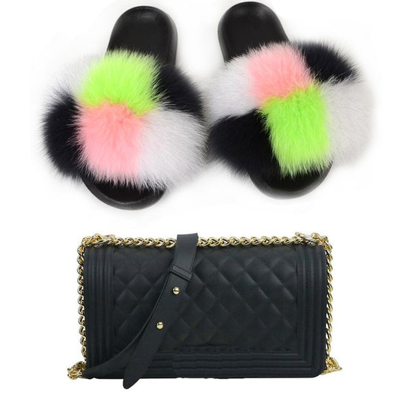 Candy Fur Slippers & Bag Set