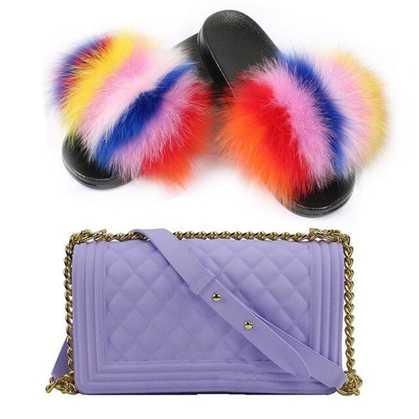 Candy Fur Slippers & Bag Set
